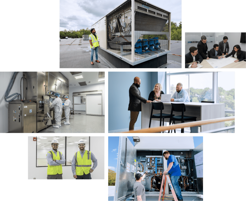 Grid of images showing highly trained Hodess employees working in controlled cleanroom environments.